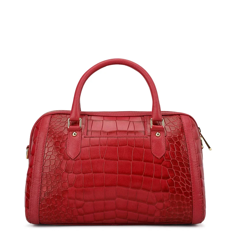 Da Milano Plumberry Medium Croco Leather Bowler - Plumberry for Women | Best Price UAE